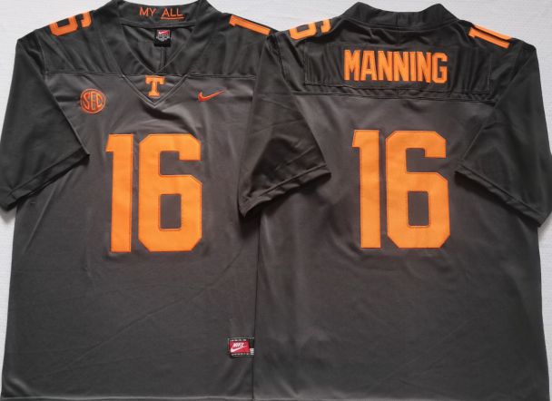 Men Tennessee Volunteers #16 Manning Black Nike 2025 NCAA Jersey